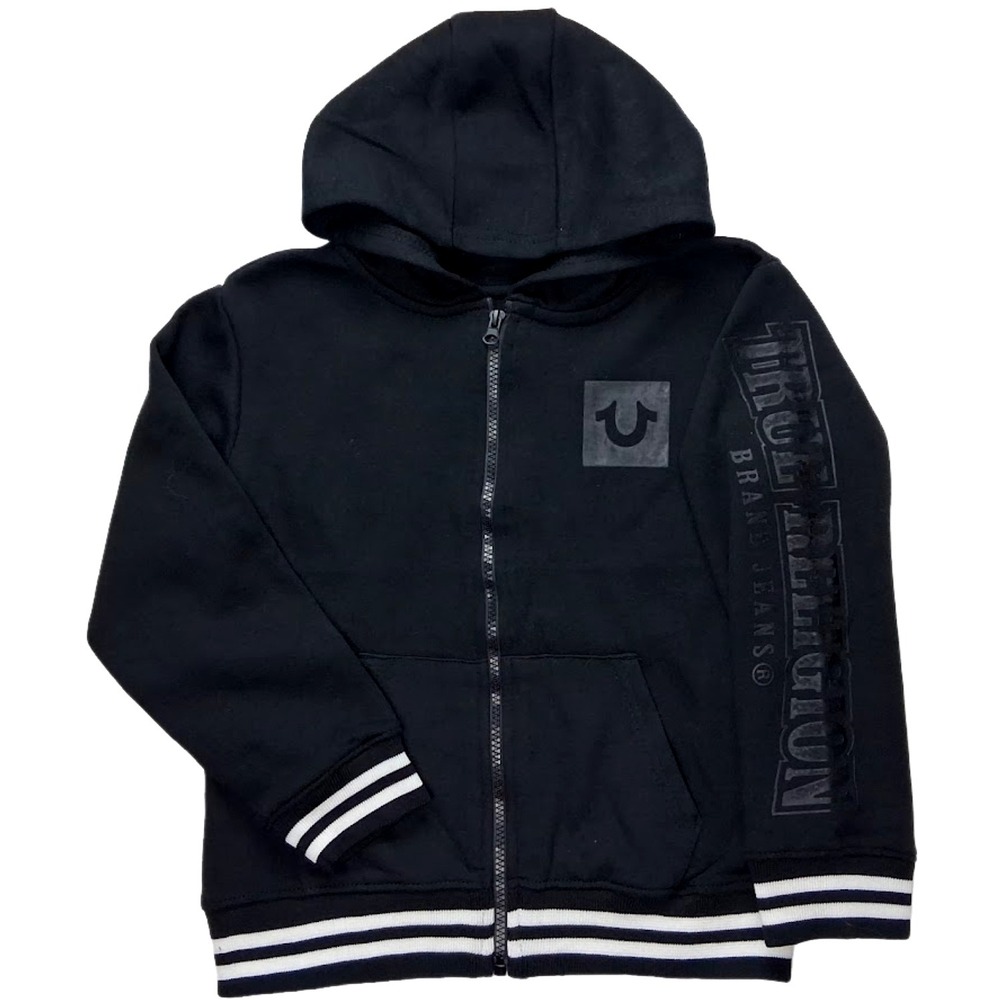 True Religion Black Hoodie Jacket Boys Sz 7 Zip Up NWOT